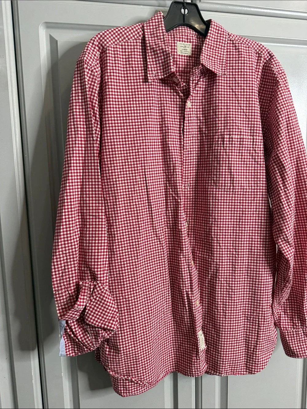 J Crew Men's Red Gingham Button-Up Shirt Sz L (16-16.5)